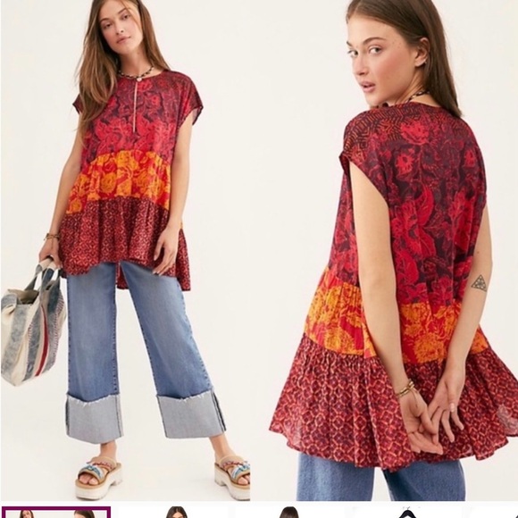 FREE PEOPLE Women Oversized Patchwork Tunic Top Size XS - Picture 1 of 10